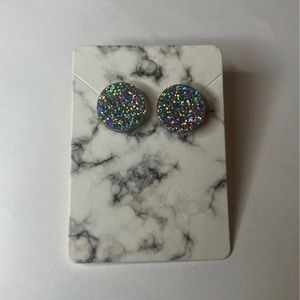 Round Glittery Silver Studs